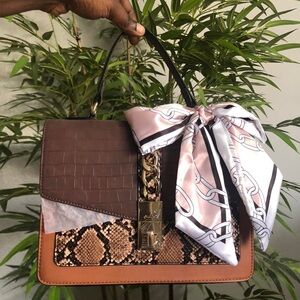 NEW Aldo Brown Patchwork Snake Python Leather Satchel Shoulder  Bag Purse Preppy